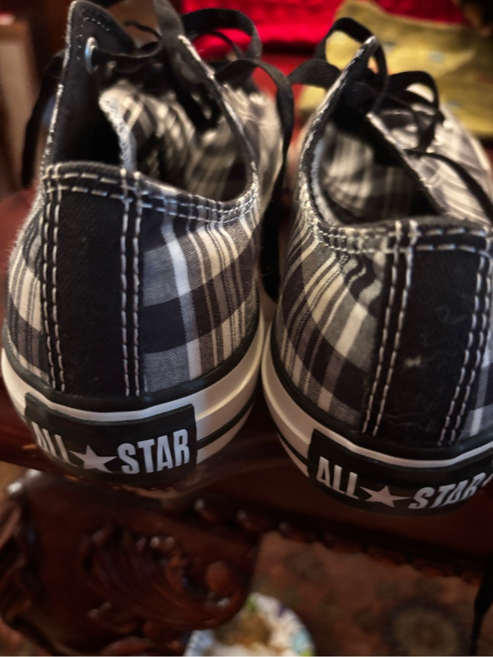 Converse Black and White Plaid Low-Top All Star Sneakers - Picture 3 of 6